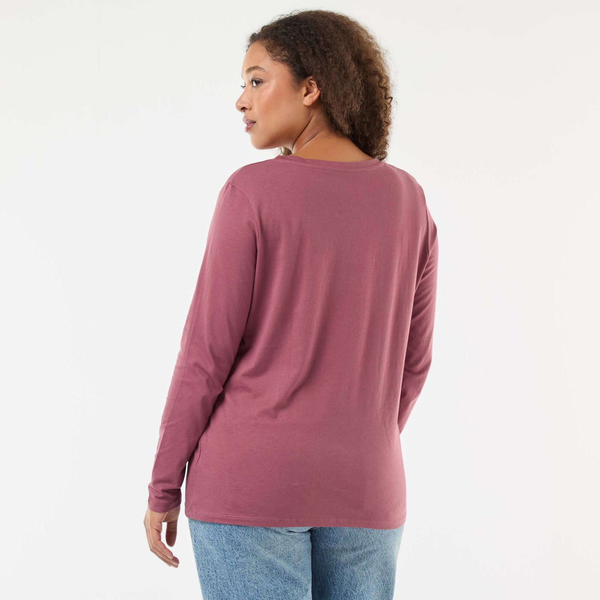 Tee-shirt en jersey avec col V et manches longues ROSE