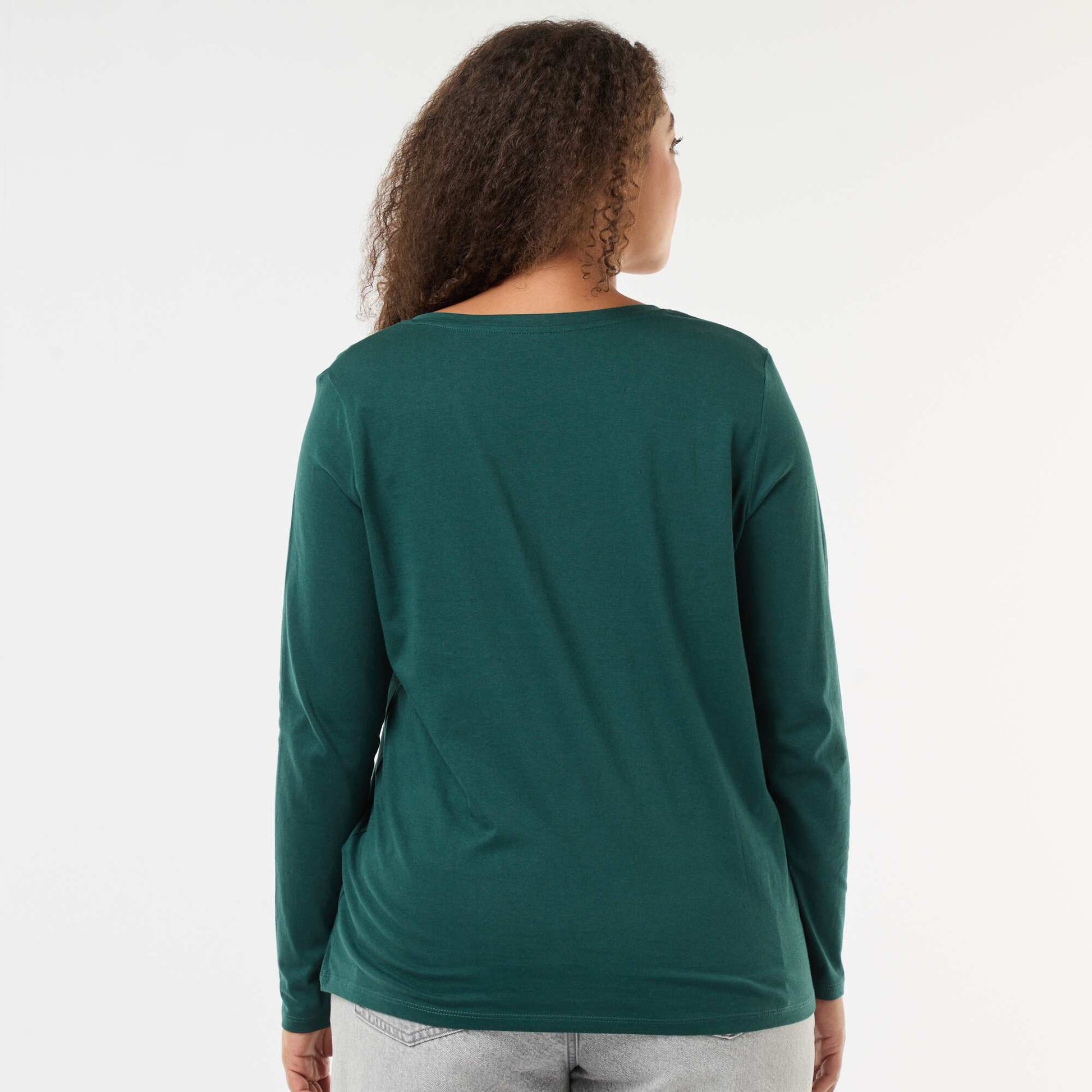Tee-shirt en jersey avec col V et manches longues VERT