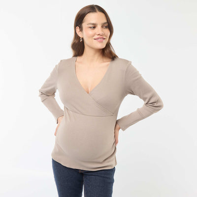 Tee-shirt d'allaitement cache-coeur BEIGE