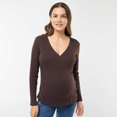 Tee-shirt d'allaitement cache-coeur MARRON