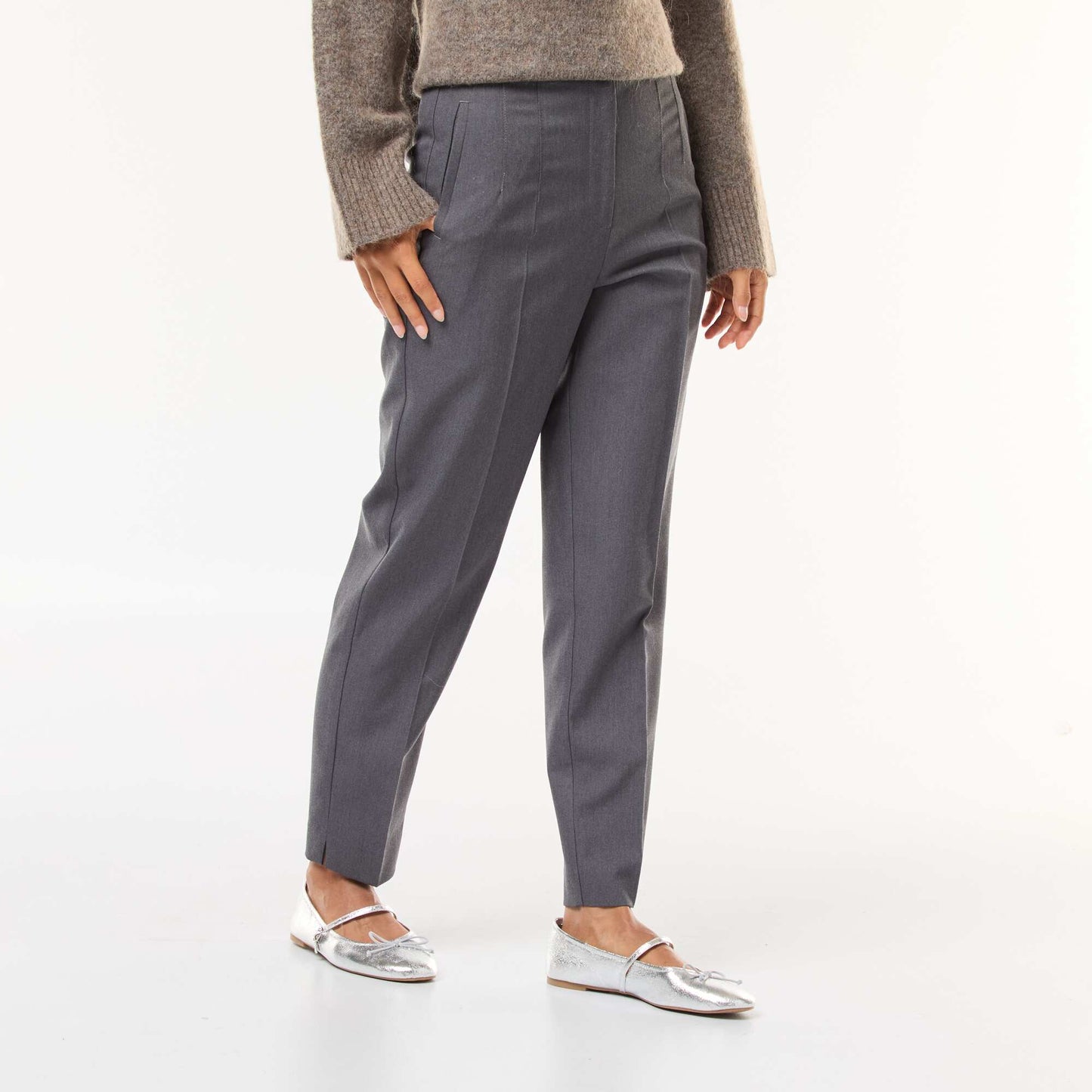 Pantalon droit taille haute GRIS
