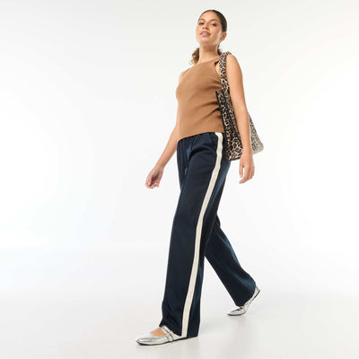 Pantalon à pinces avec bandes sur le côté BLEU