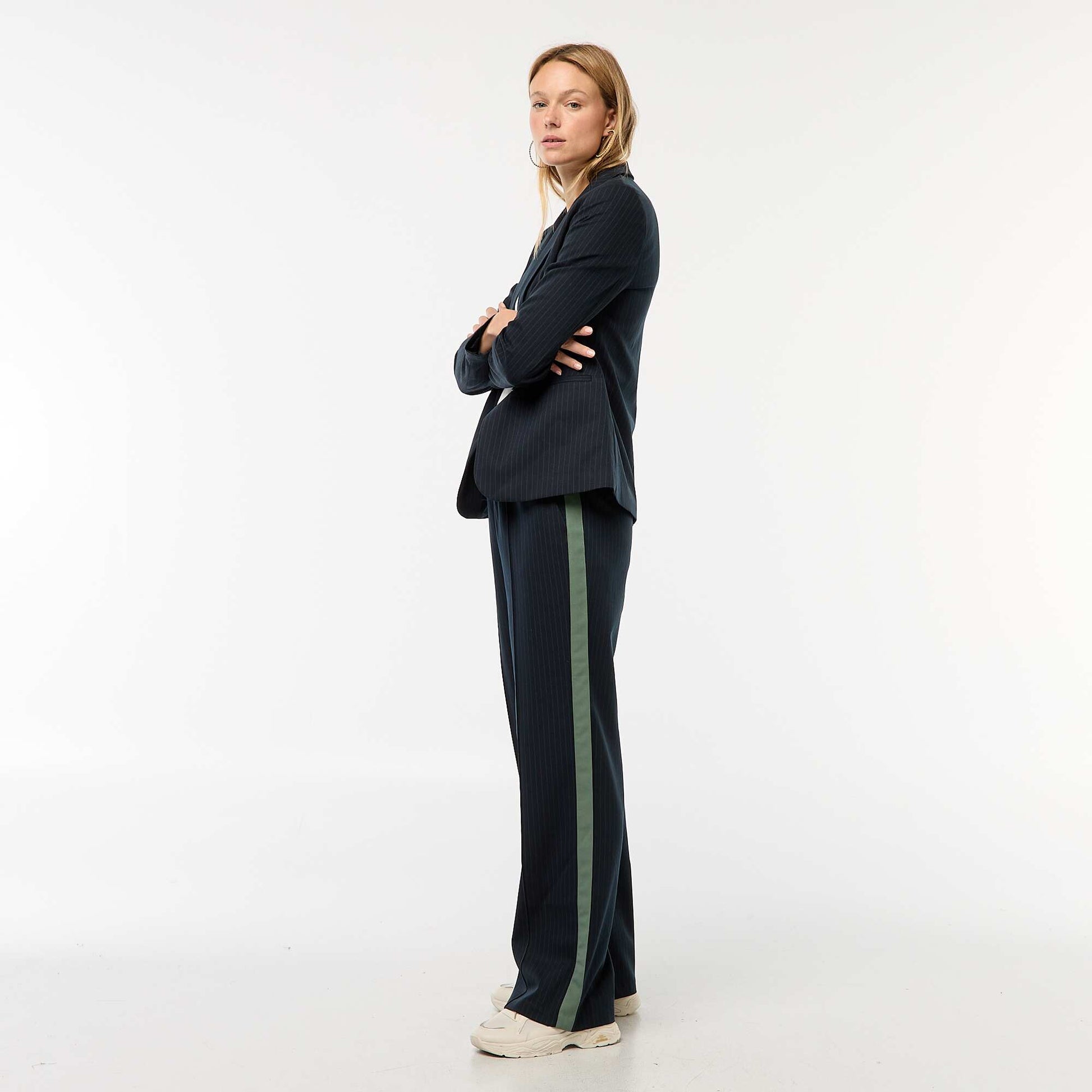 Pantalon à pinces avec bandes sur le côté BLEU