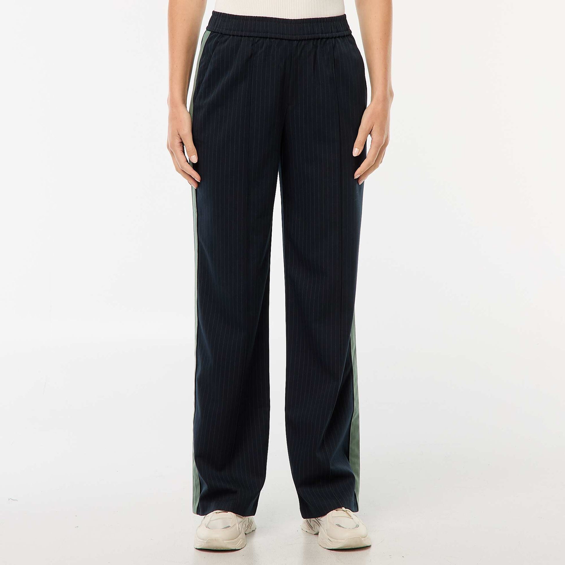 Pantalon à pinces avec bandes sur le côté BLEU