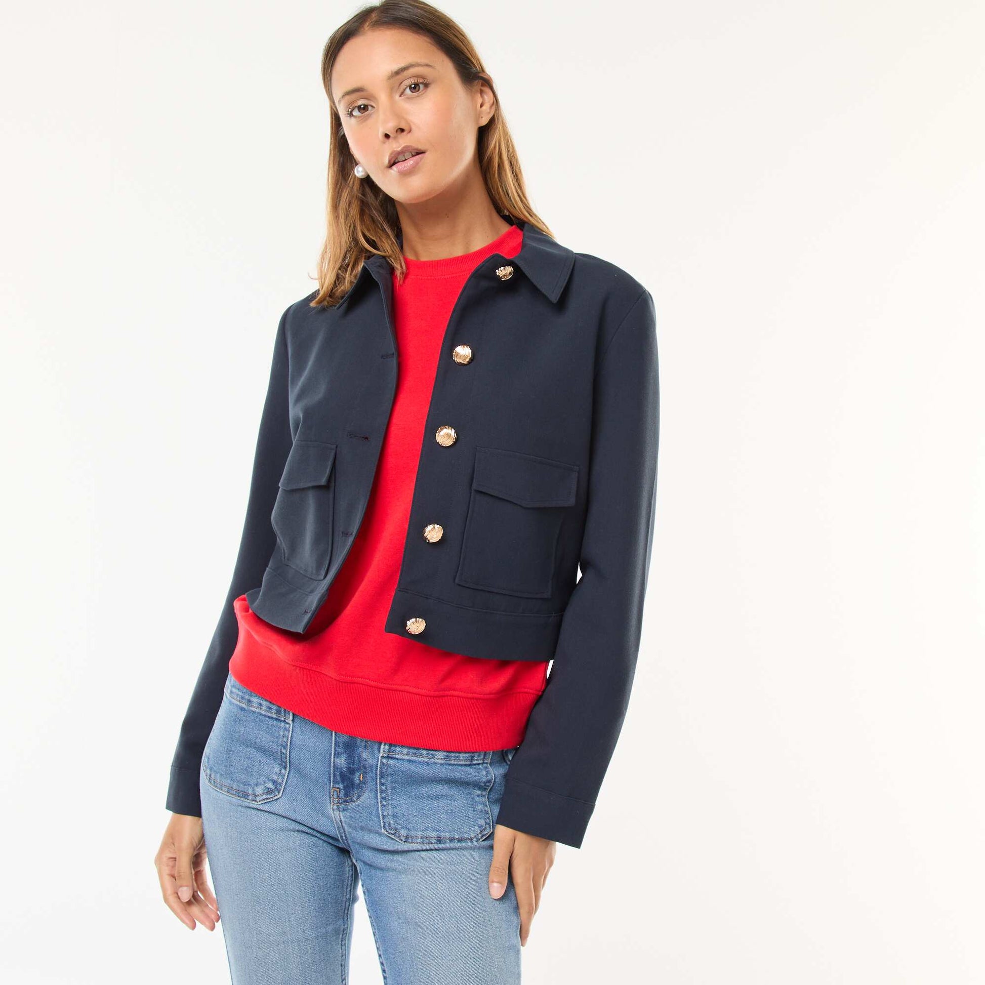 Veste de costume avec boutons dorés coupe courte BLEU