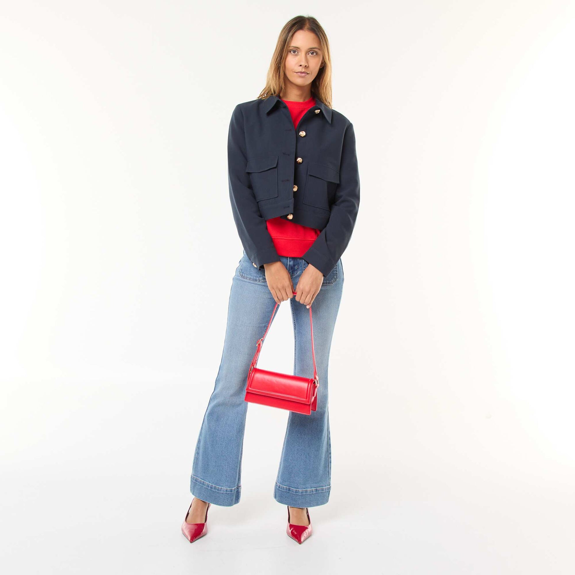 Veste de costume avec boutons dorés coupe courte BLEU