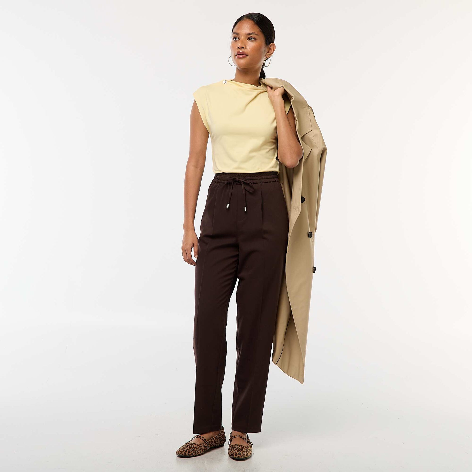Pantalon type jogger uni MARRON