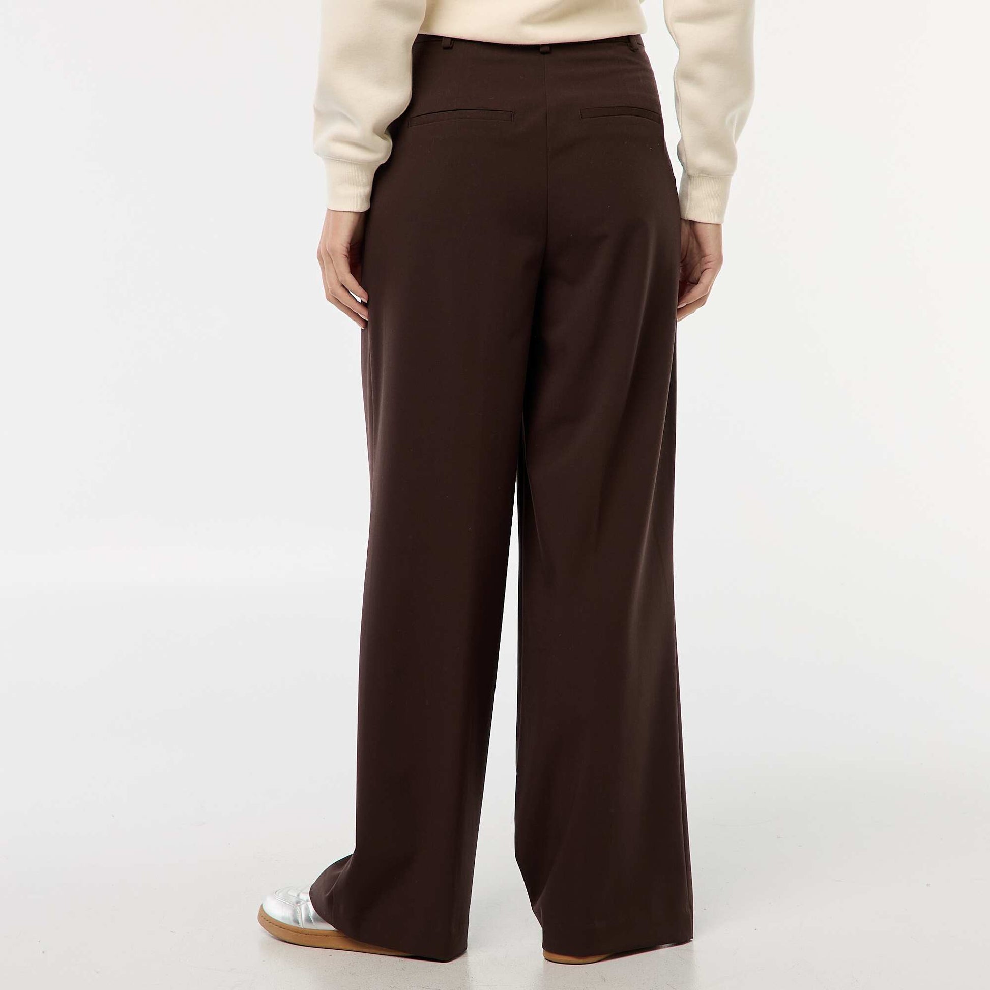 Pantalon large taille haute à 5 poches MARRON