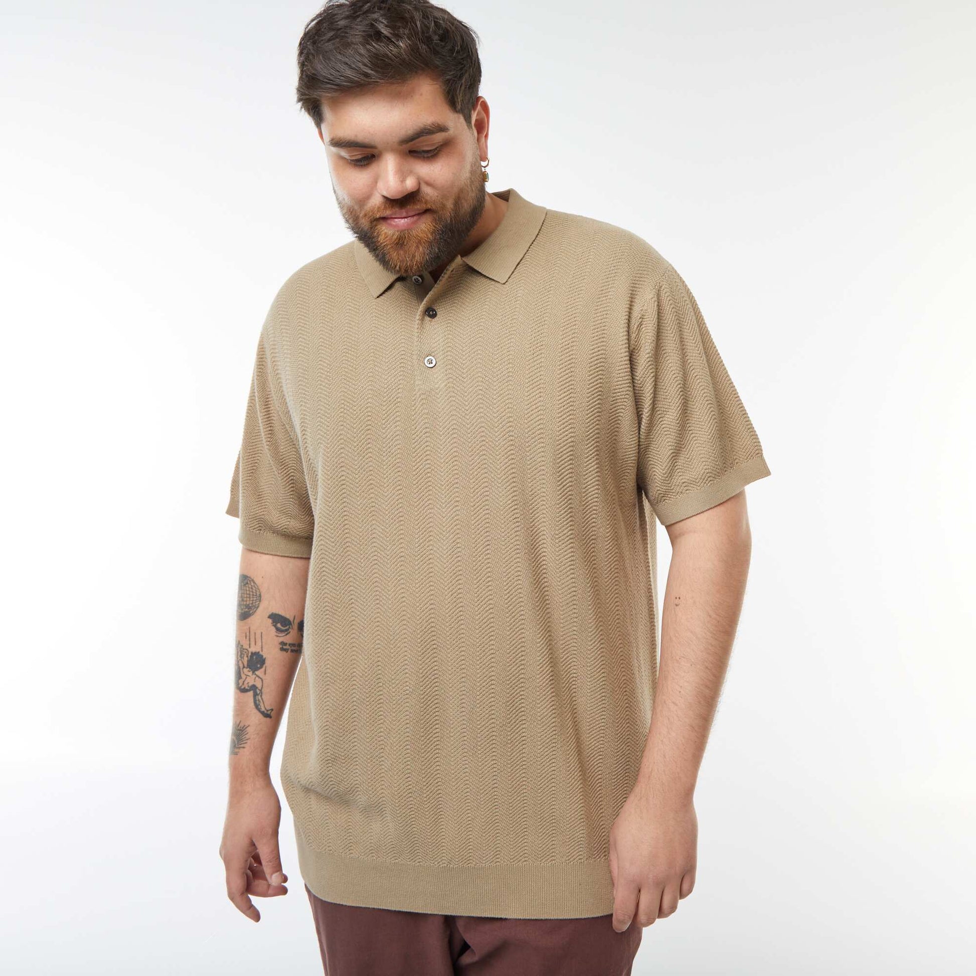 Polo en maille tricot manches courtes BEIGE