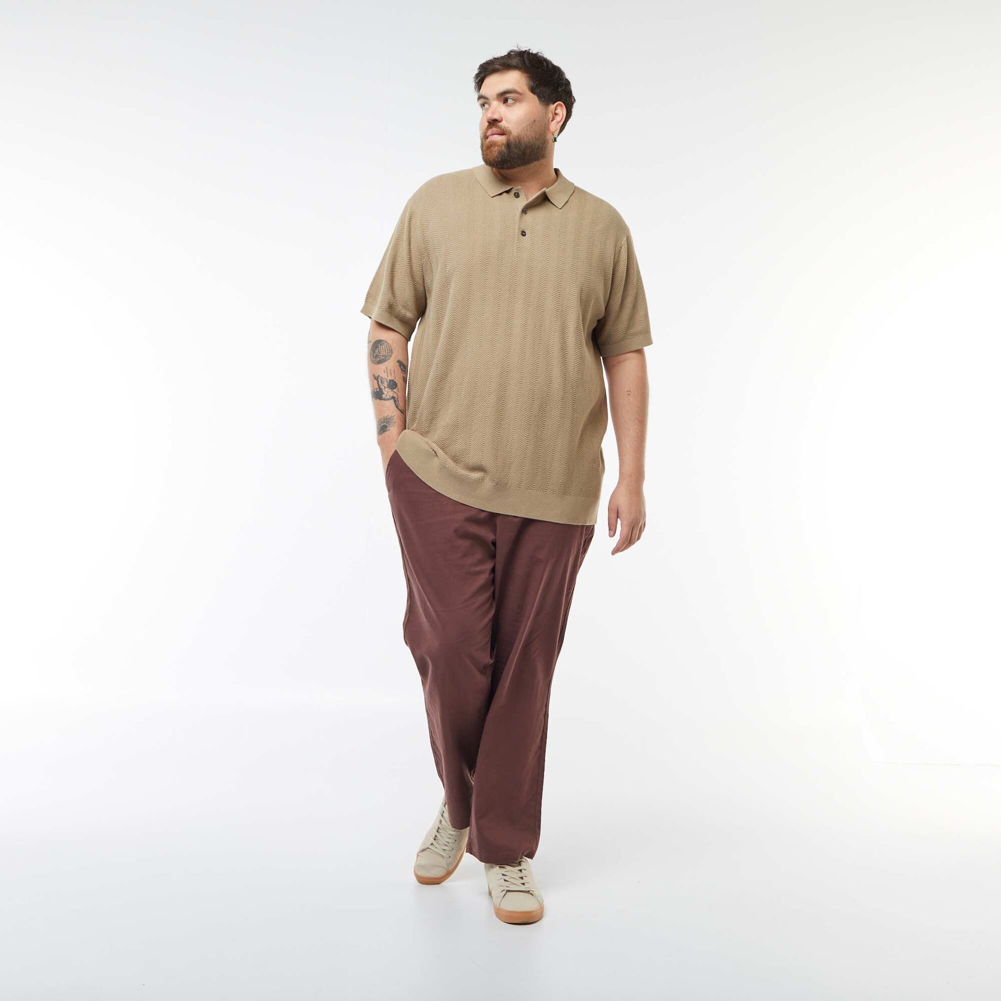 Polo en maille tricot manches courtes BEIGE