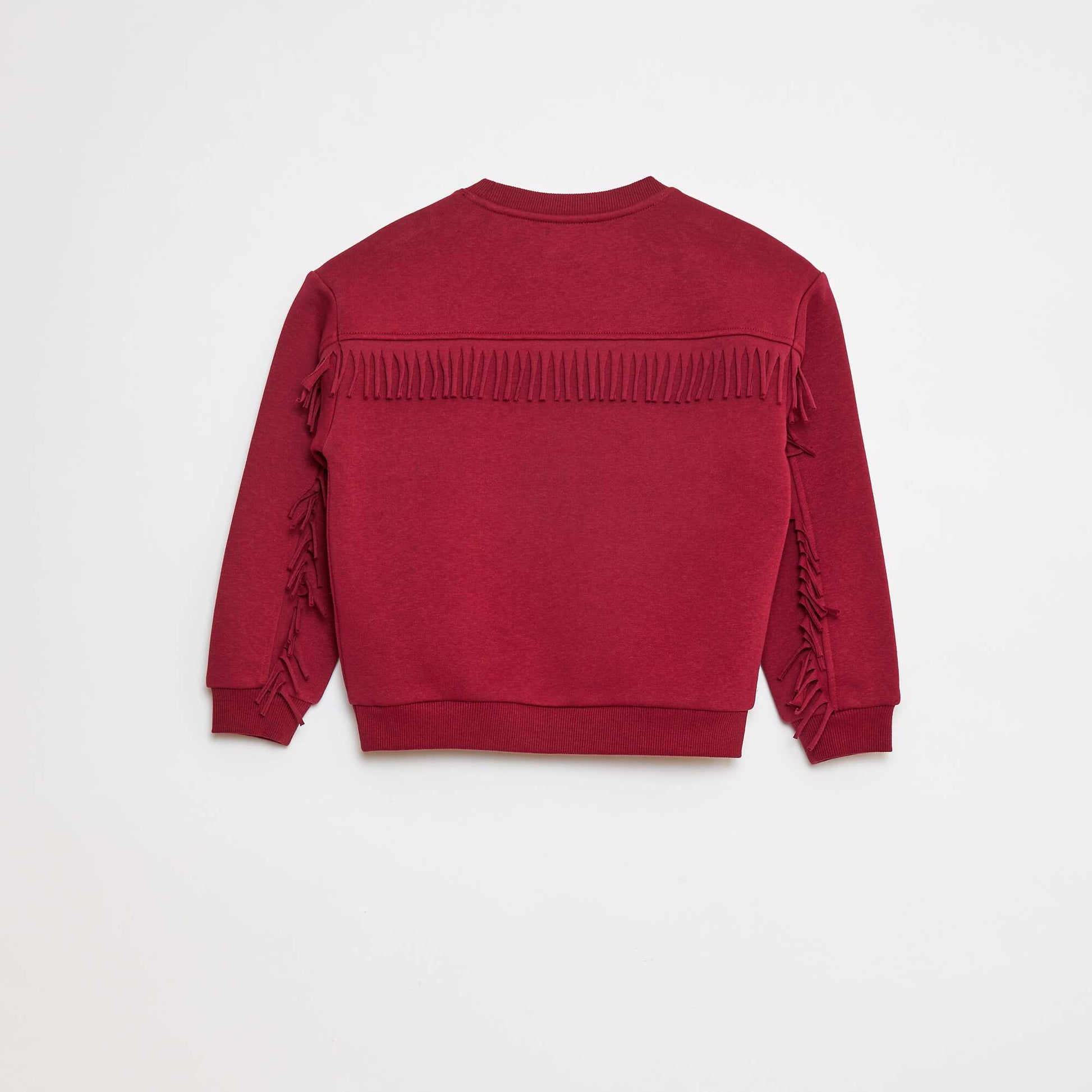 Sweat en molleton avec broderie et franges sur les manches ROUGE