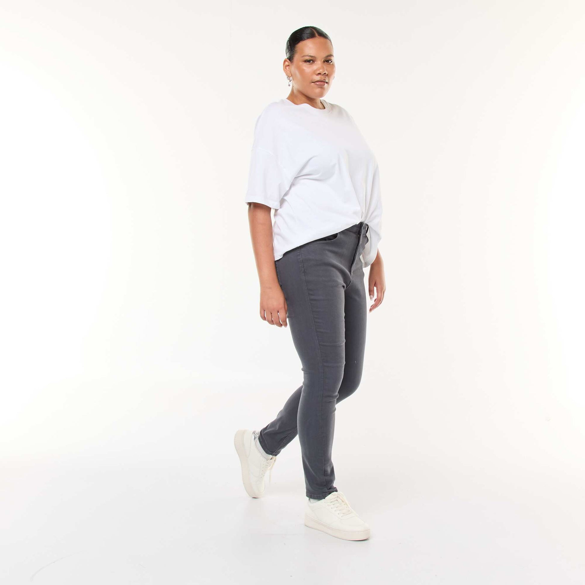 Pantalon skinny taille haute GRIS