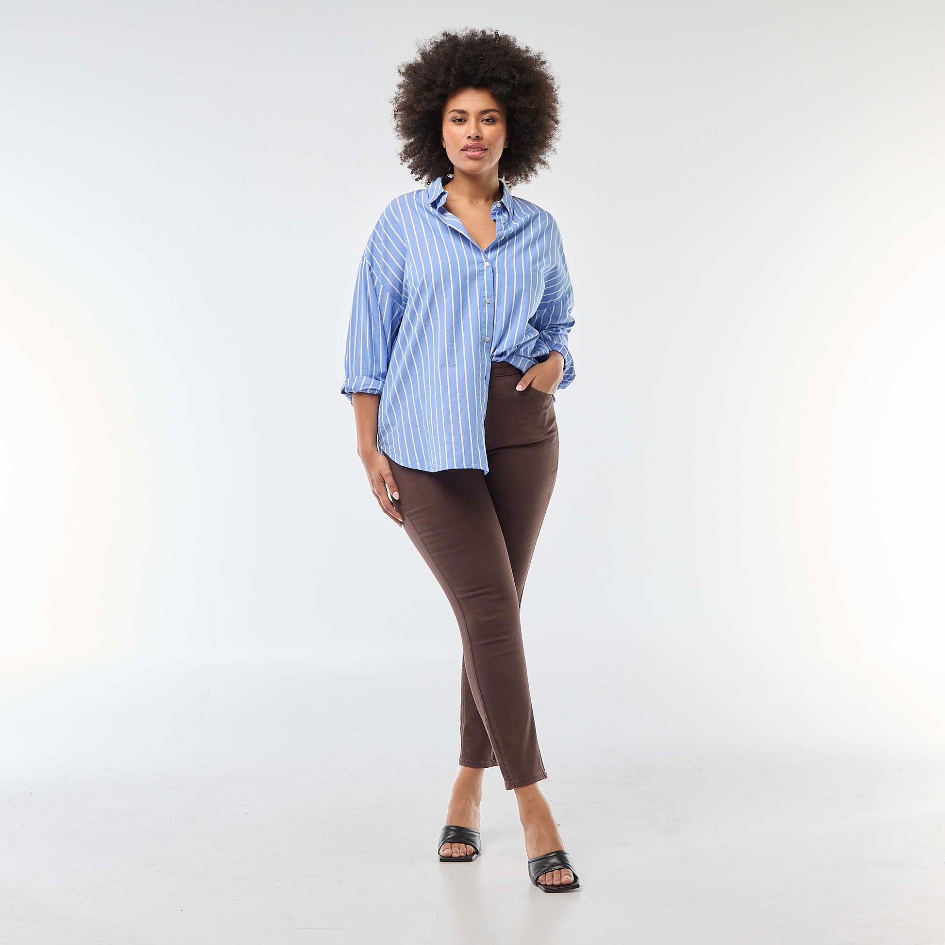 Pantalon skinny taille haute MARRON