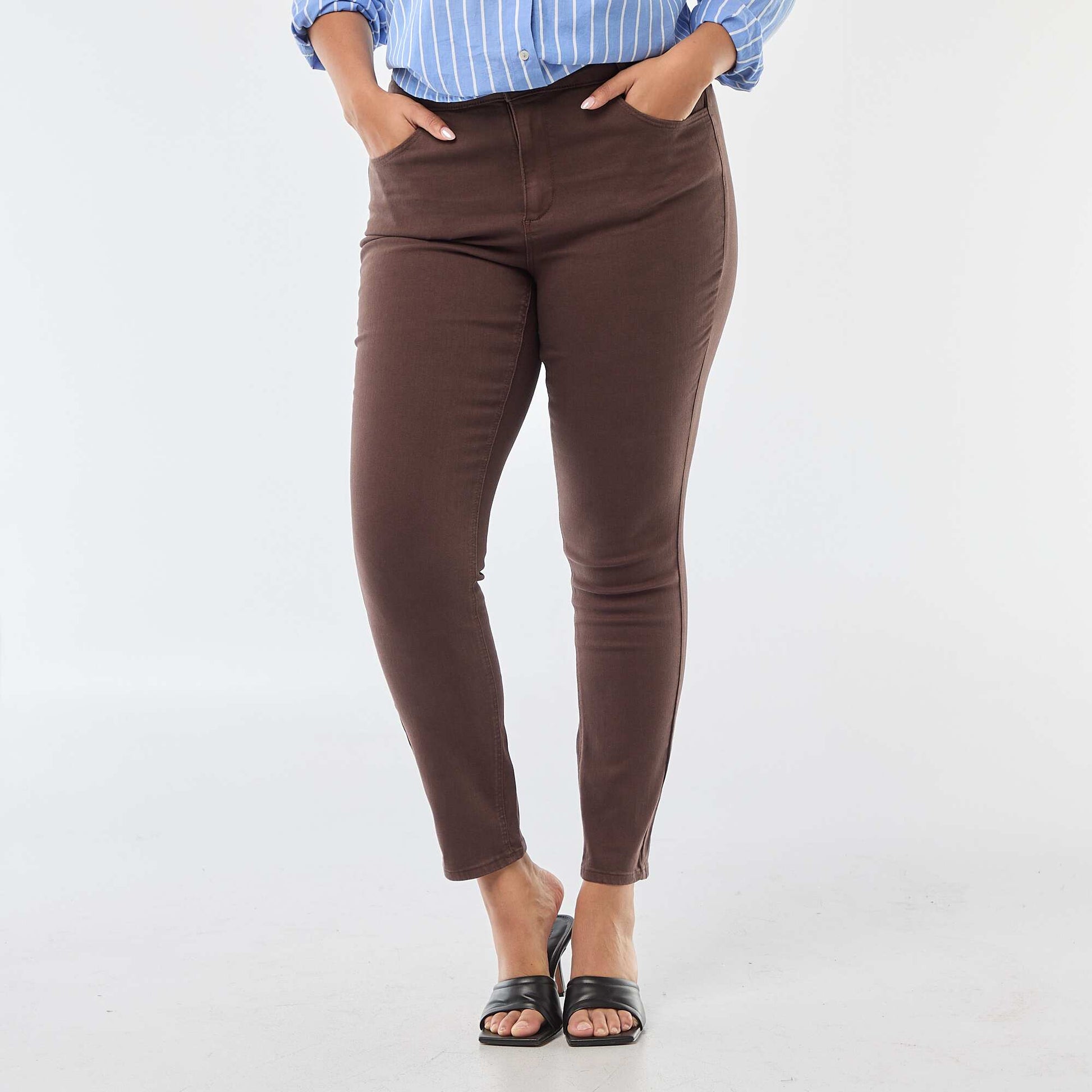 Pantalon skinny taille haute MARRON