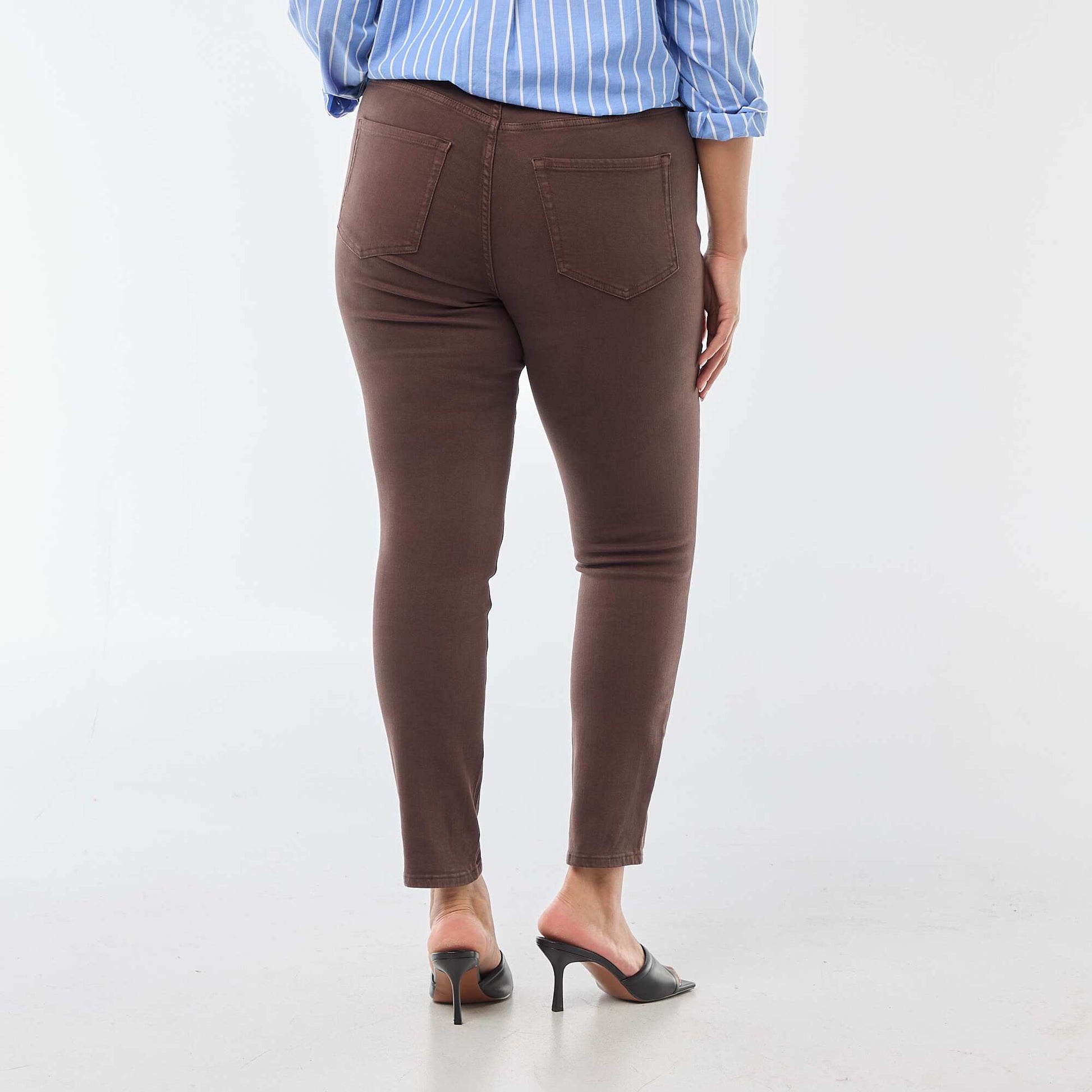 Pantalon skinny taille haute MARRON