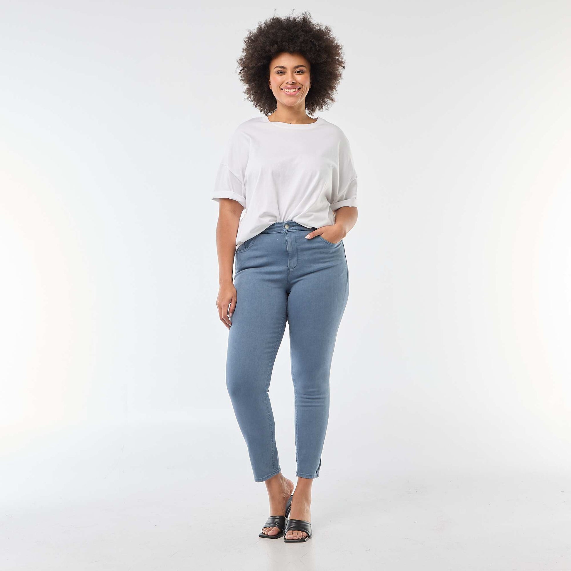 Pantalon skinny taille haute BLEU