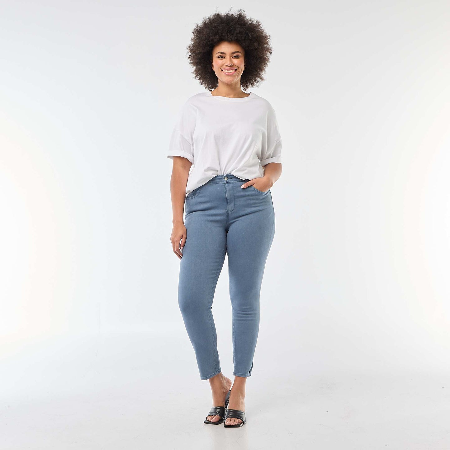 Pantalon skinny taille haute BLEU