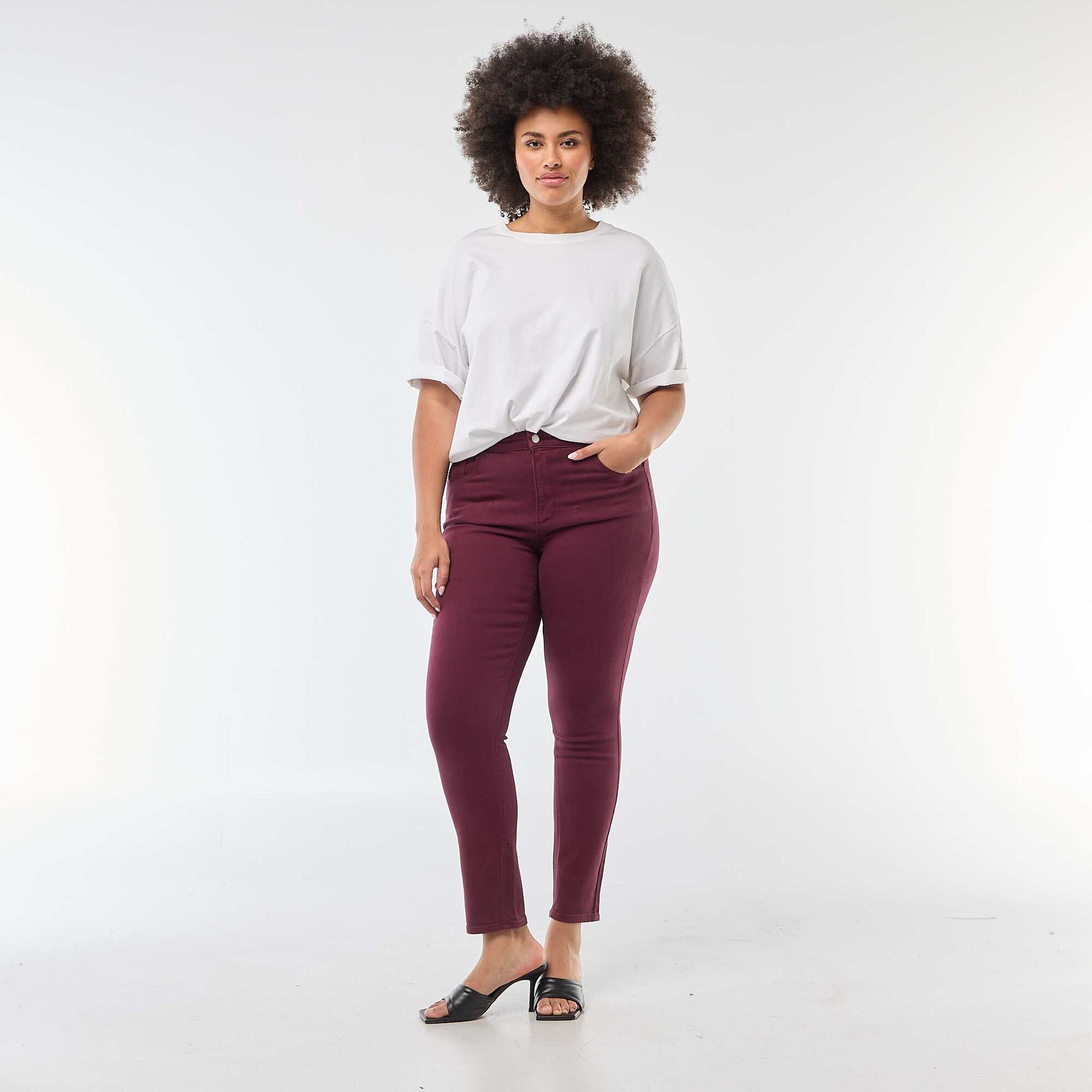 Pantalon skinny taille haute ROUGE