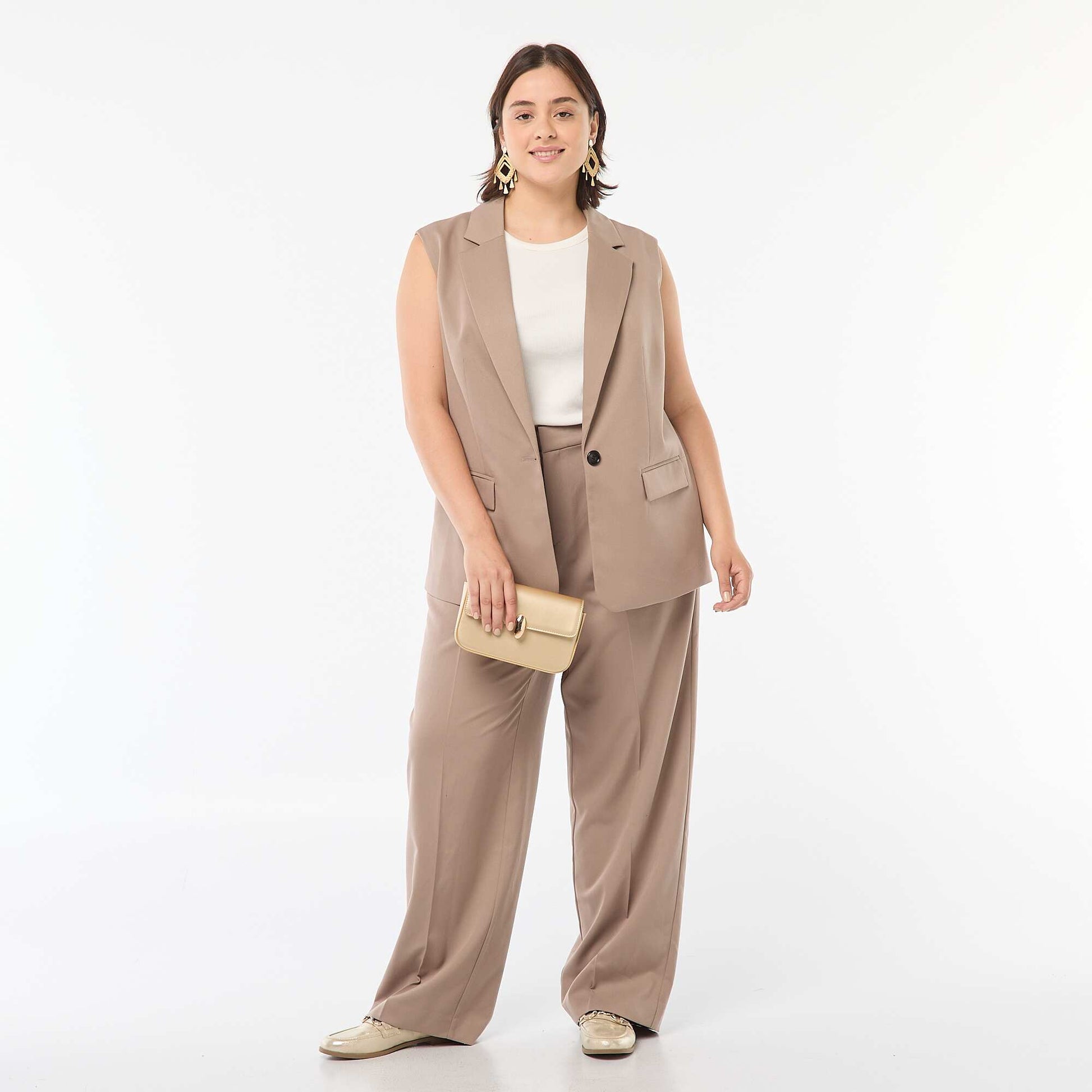 Pantalon wide leg taille haute BEIGE