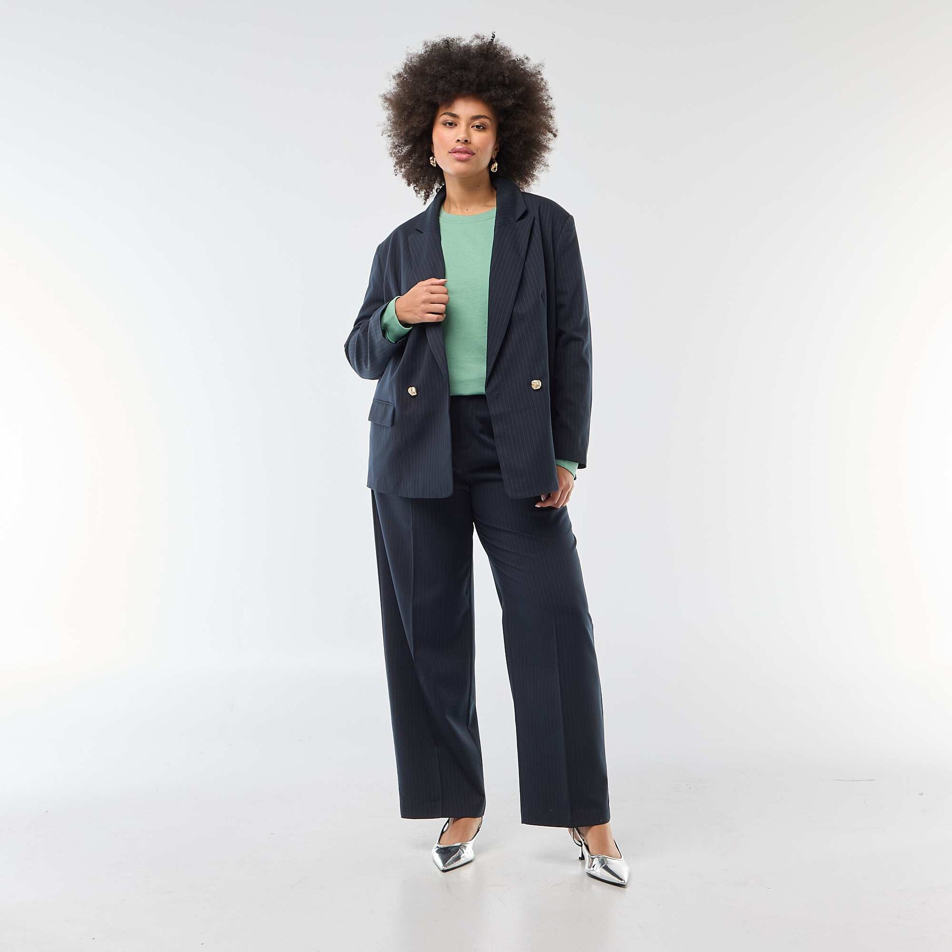 Pantalon wide leg taille haute BLEU
