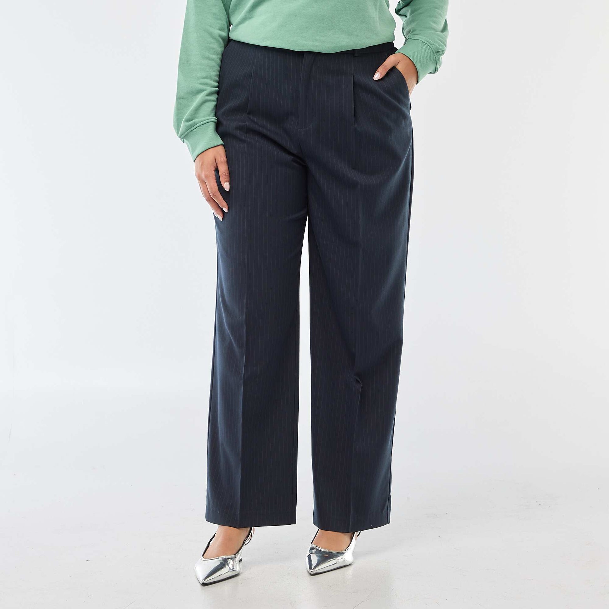 Pantalon wide leg taille haute BLEU