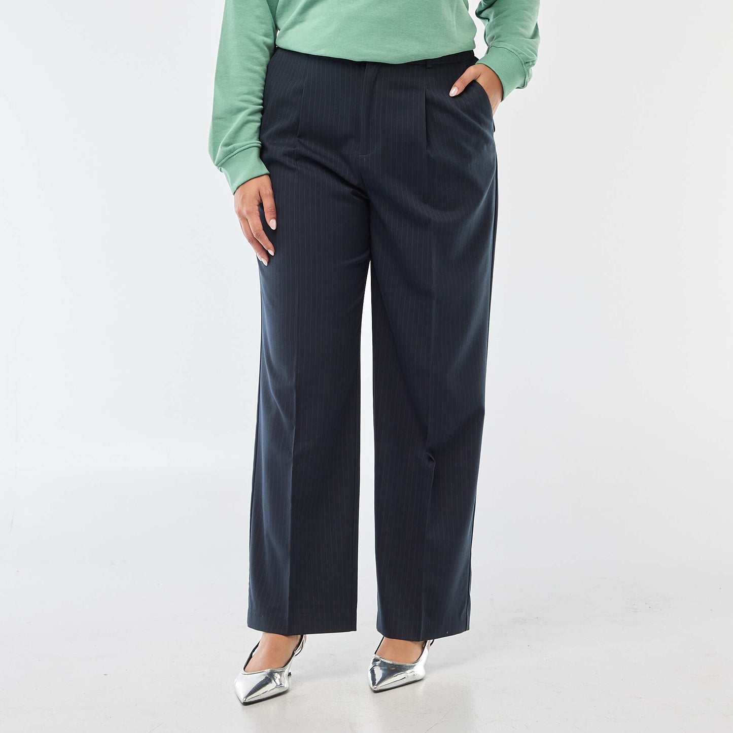 Pantalon wide leg taille haute BLEU