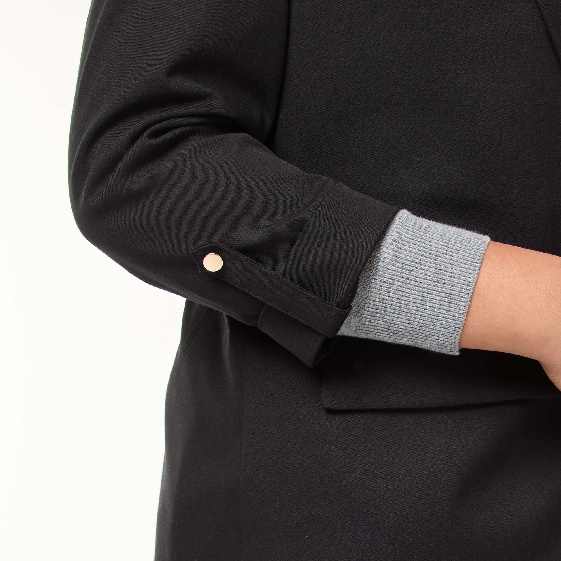 Veste blazer longue uni avec revers aux poignets NOIR