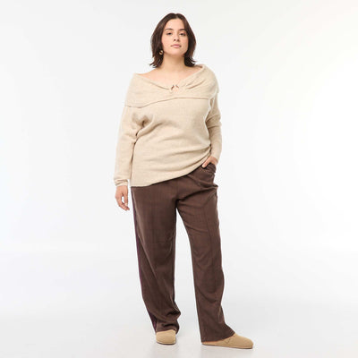 Pantalon droit à carreaux avec bande sur les côtés MARRON