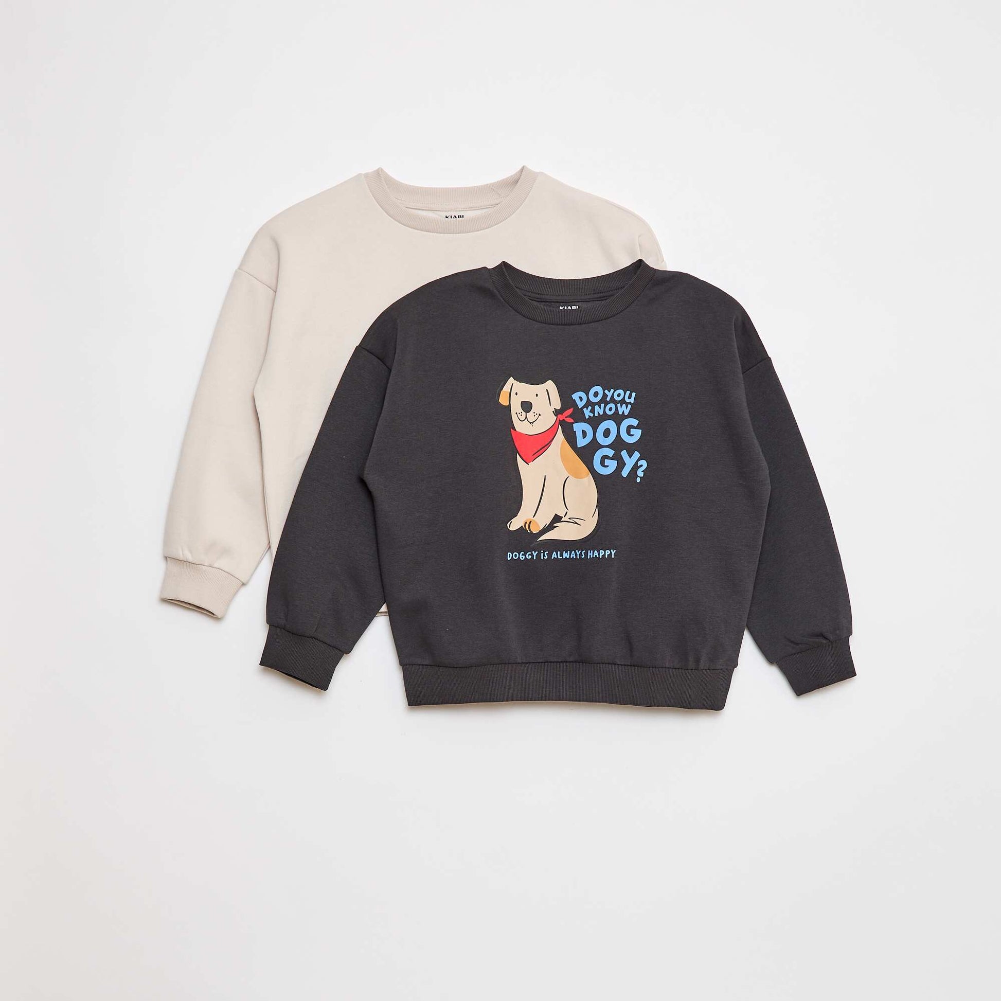 Lot de 2 sweats à col rond en molleton gratté GRIS