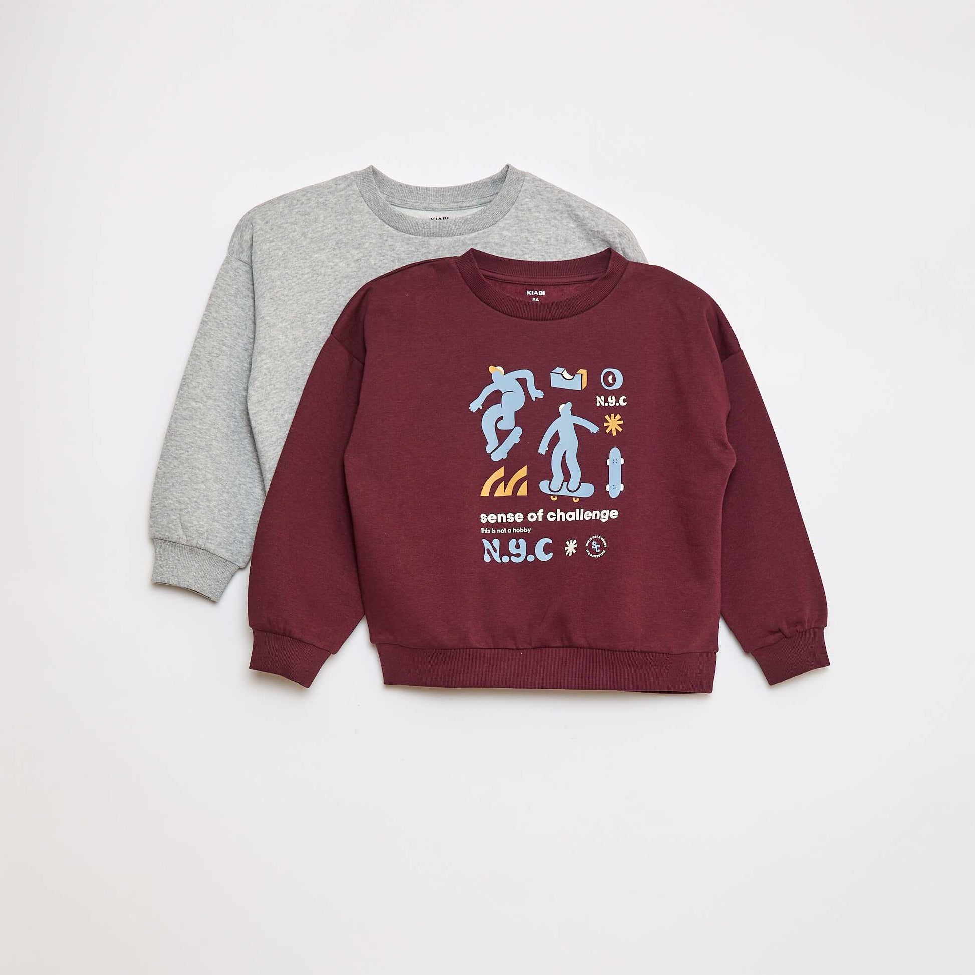 Lot de 2 sweats à col rond en molleton gratté BORDEAUX
