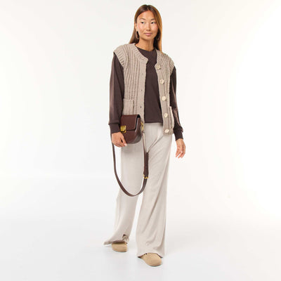 Pantalon larges en matière côtelée BEIGE