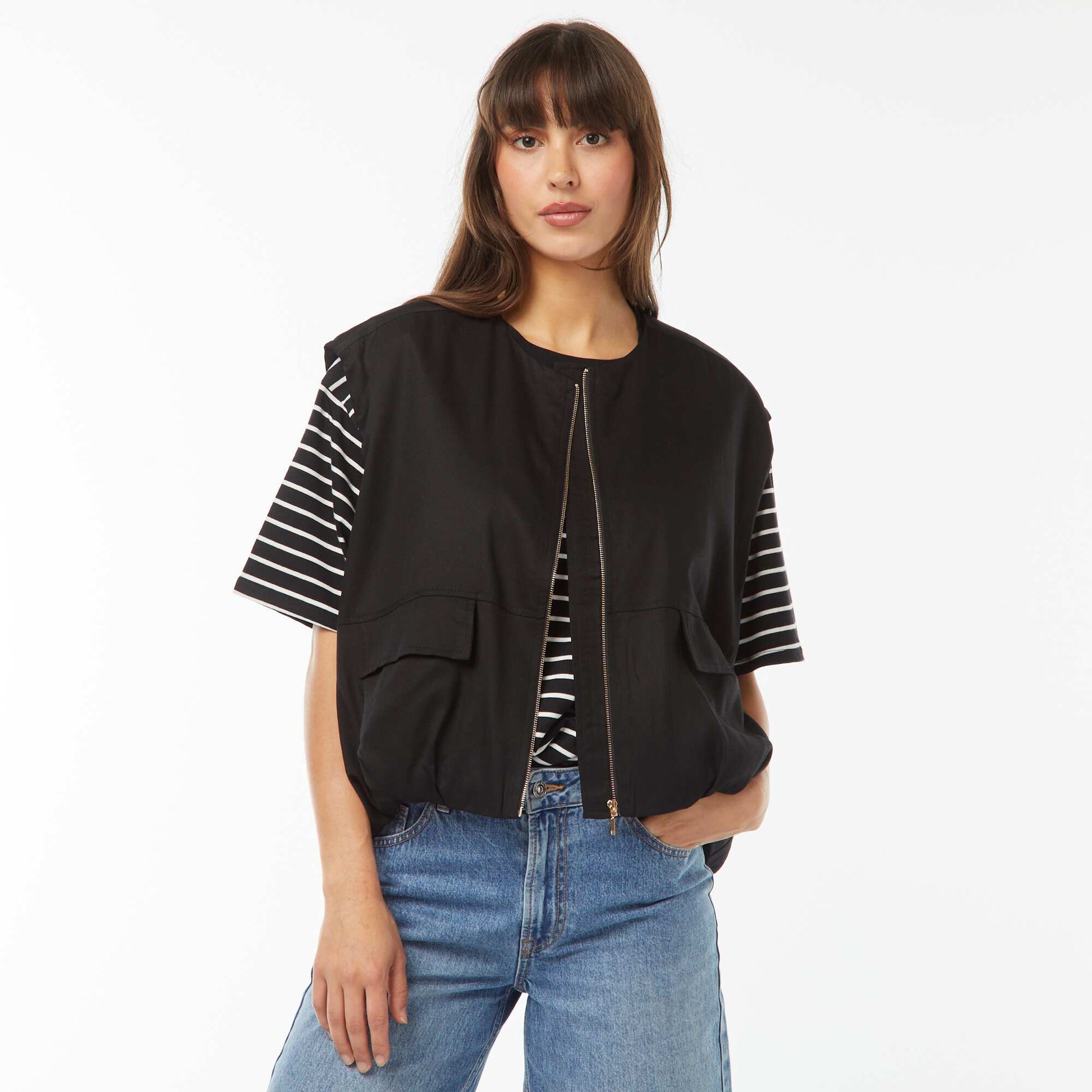 Veste sans manches satinée et zippée NOIR