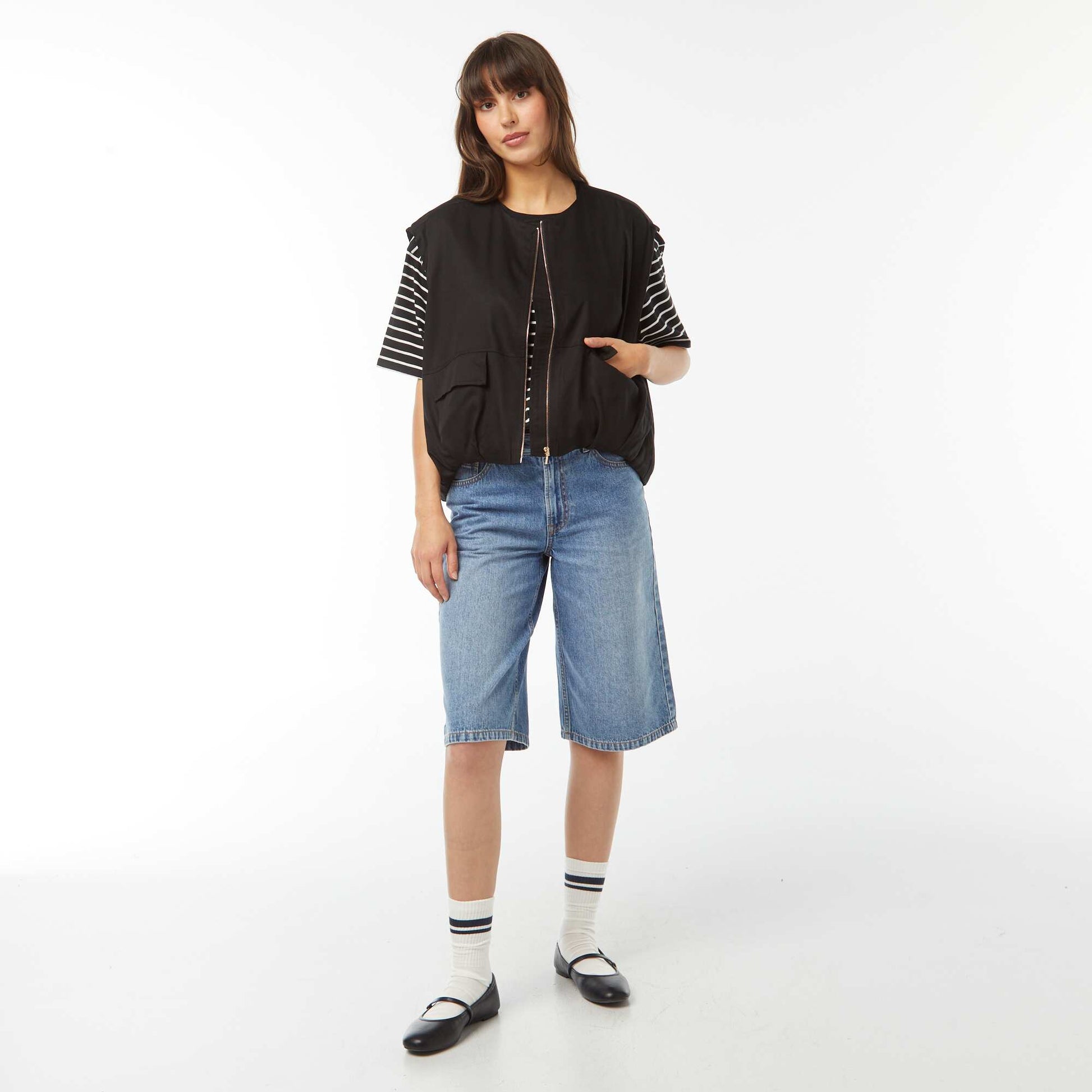 Veste sans manches satinée et zippée NOIR