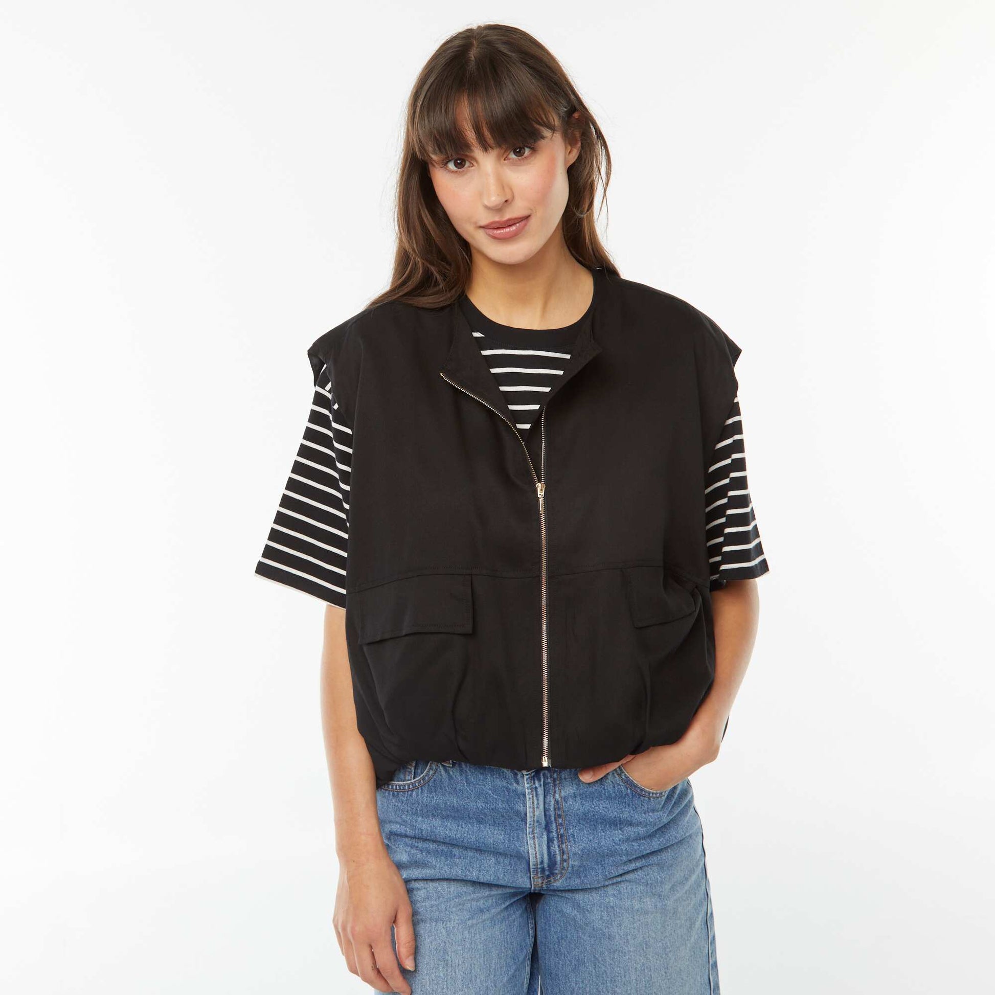Veste sans manches satinée et zippée NOIR