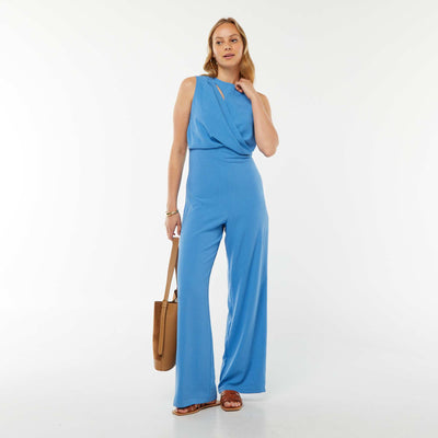Combinaison pantalon sans manches avec ouverture fantaisie à l'avant BLEU