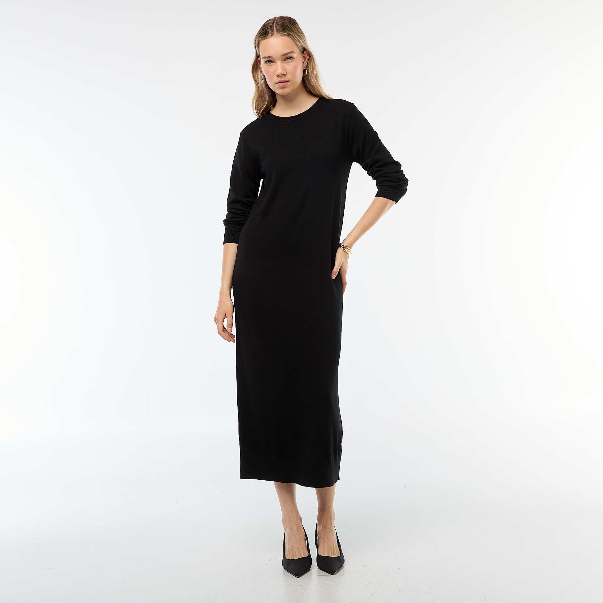 Robe pull longue à manches longues NOIR