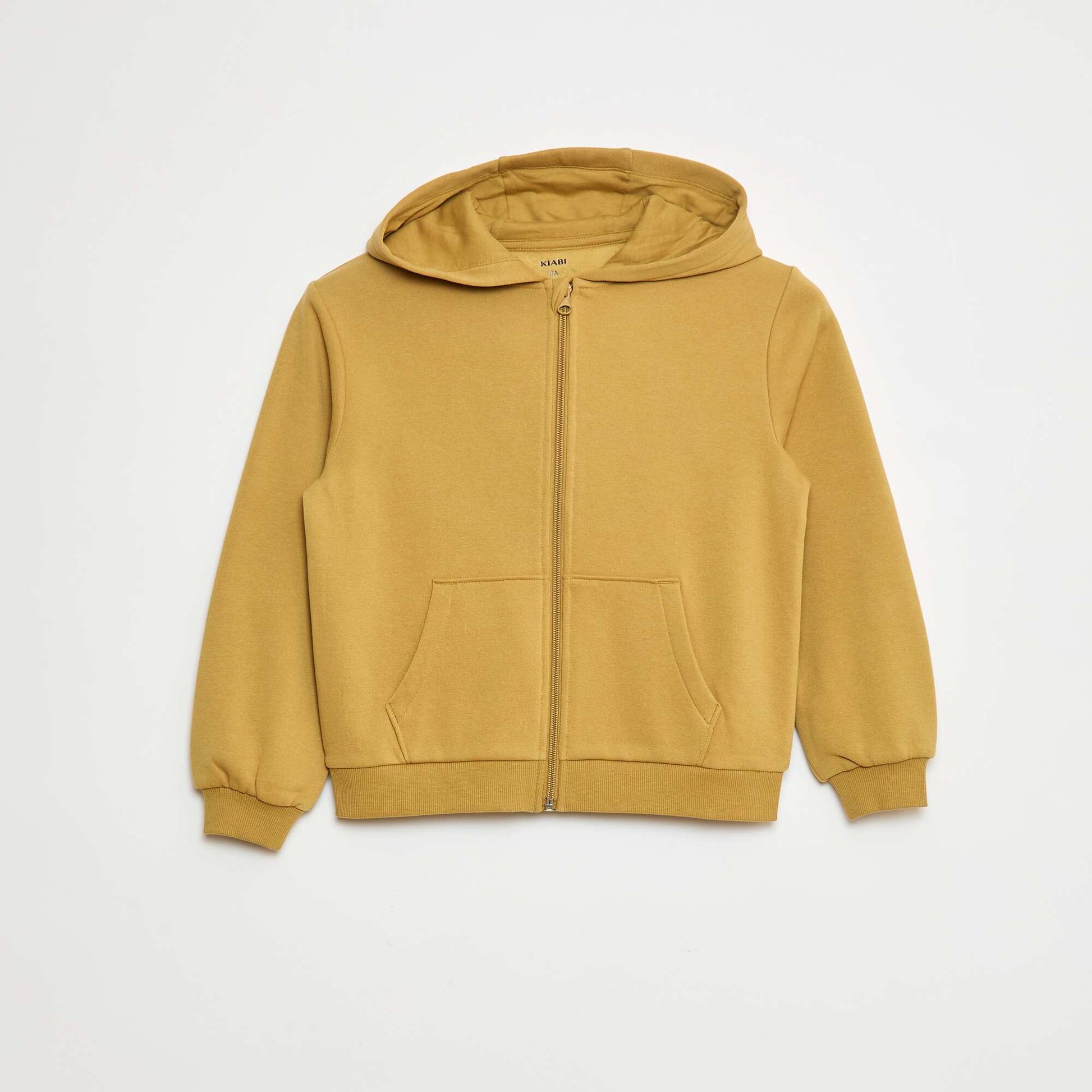 Sweat uni zippé à capuche MARRON