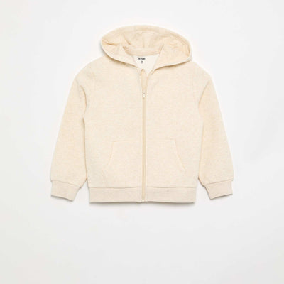 Sweat uni zippé à capuche BEIGE