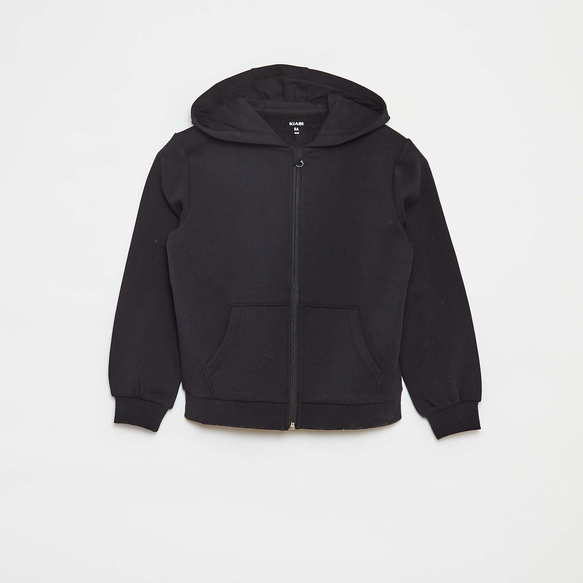 Sweat uni zippé à capuche NOIR