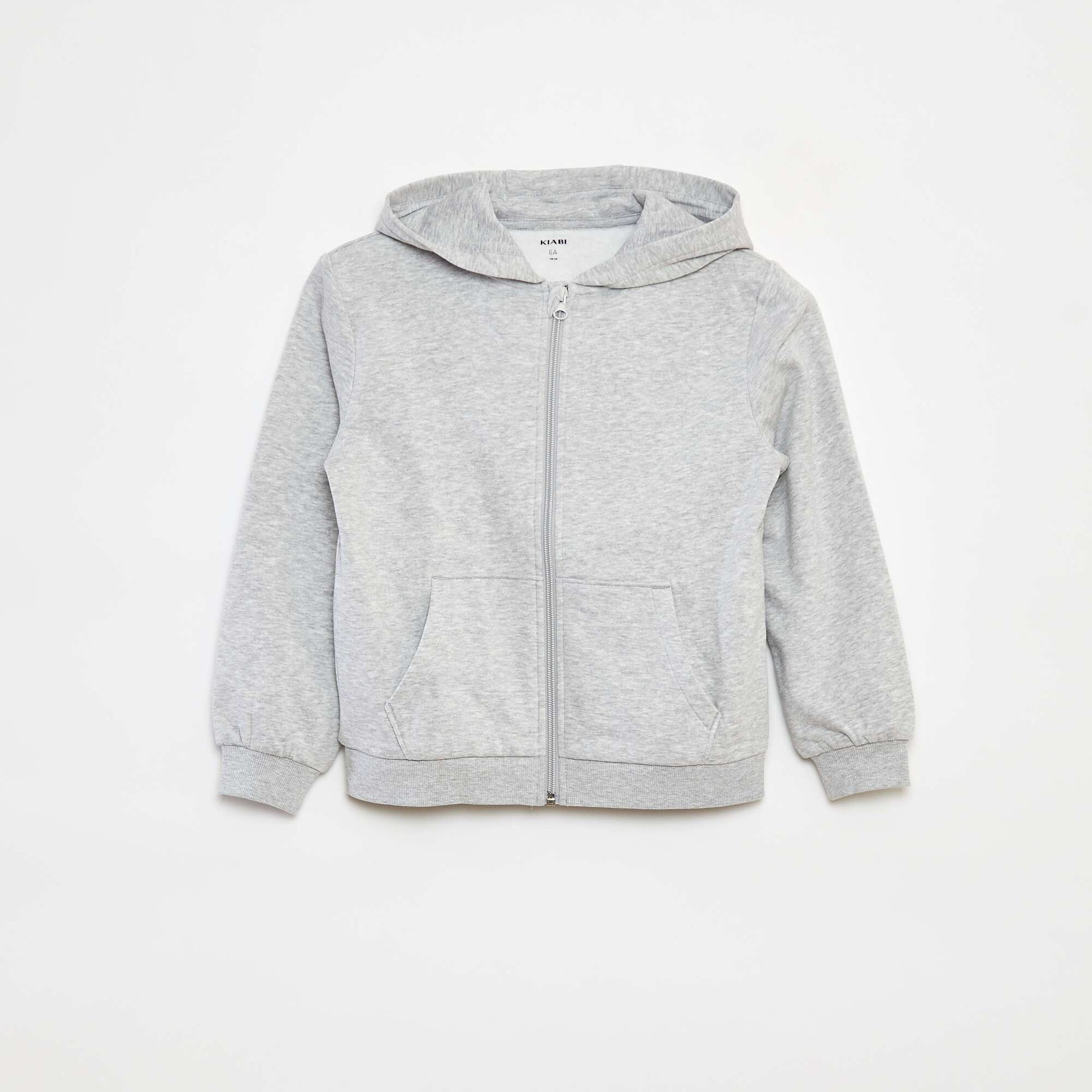 Sweat uni zippé à capuche GRIS