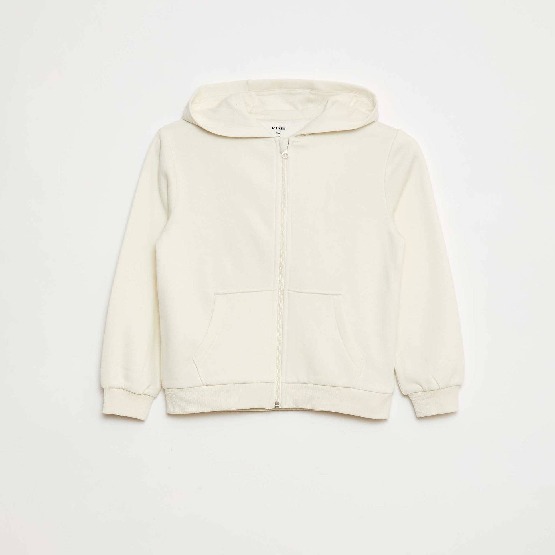 Sweat uni zippé à capuche BEIGE