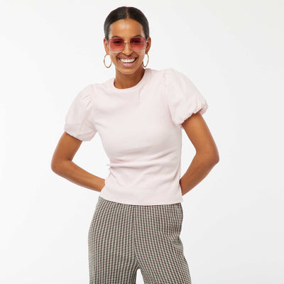 Tee-shirt cintré bi-matière avec manches bouffantes ROSE