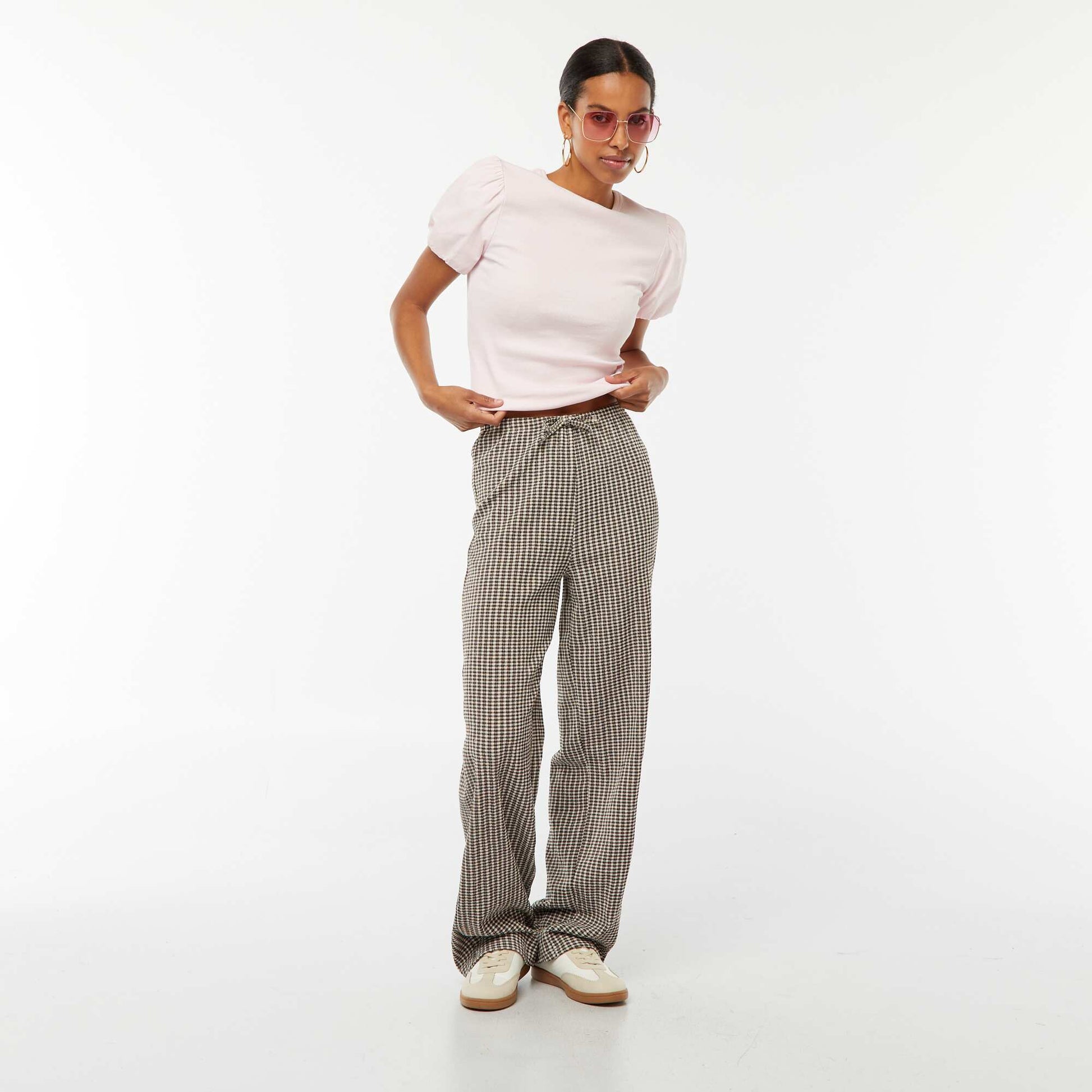 Tee-shirt cintré bi-matière avec manches bouffantes ROSE