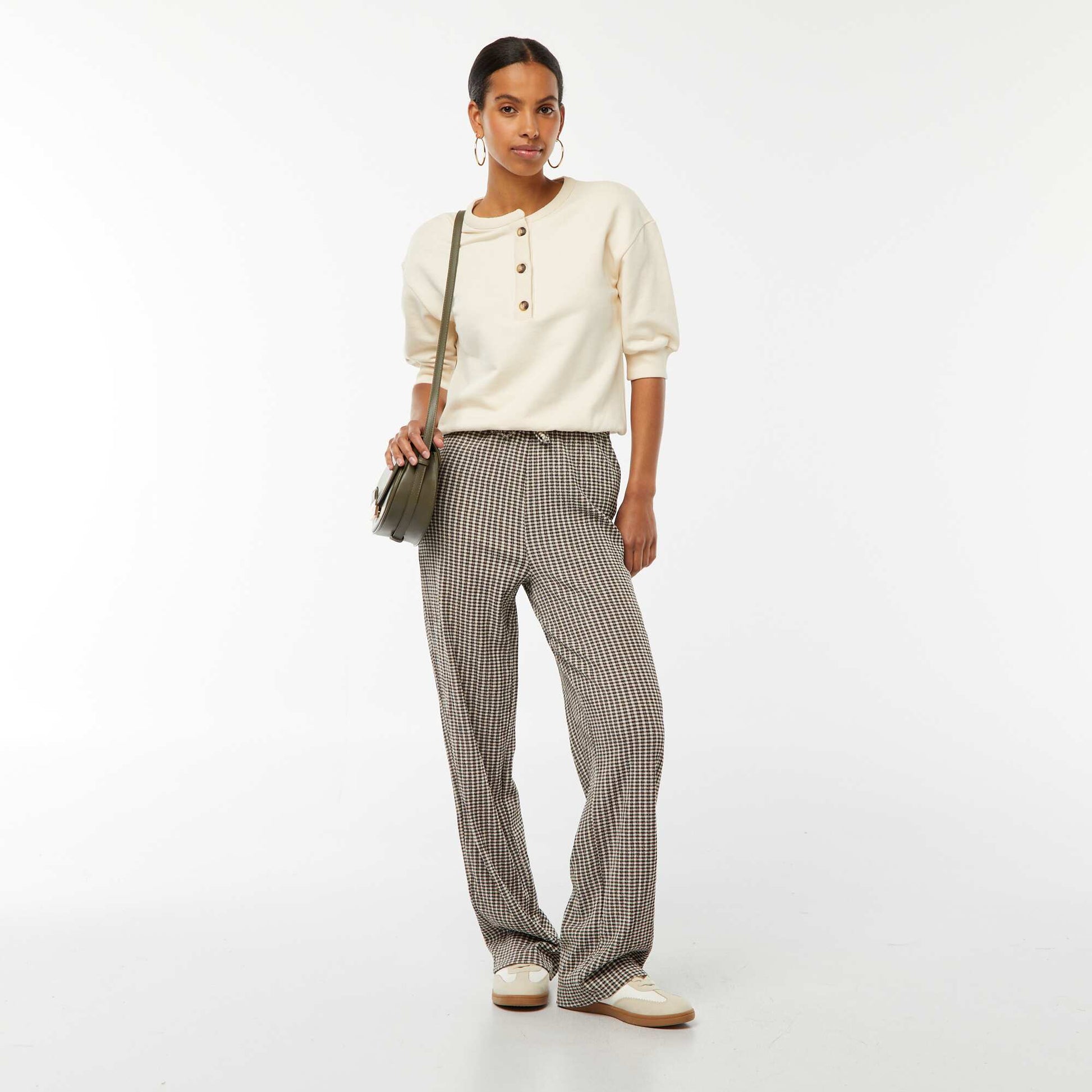 Pantalon jambes larges avec imprimé vichy NOIR