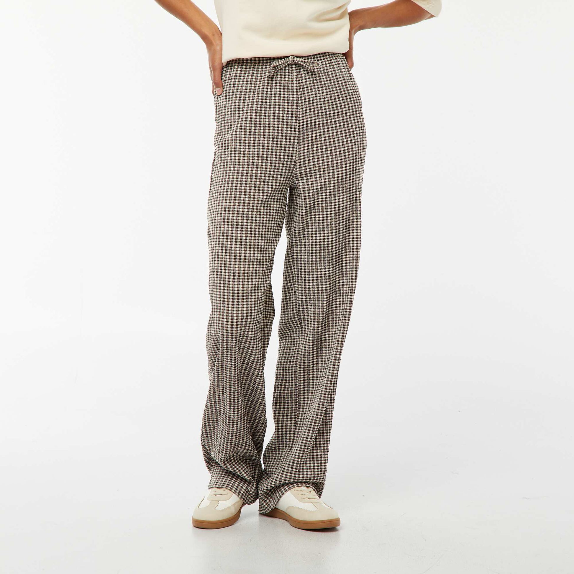 Pantalon jambes larges avec imprimé vichy NOIR