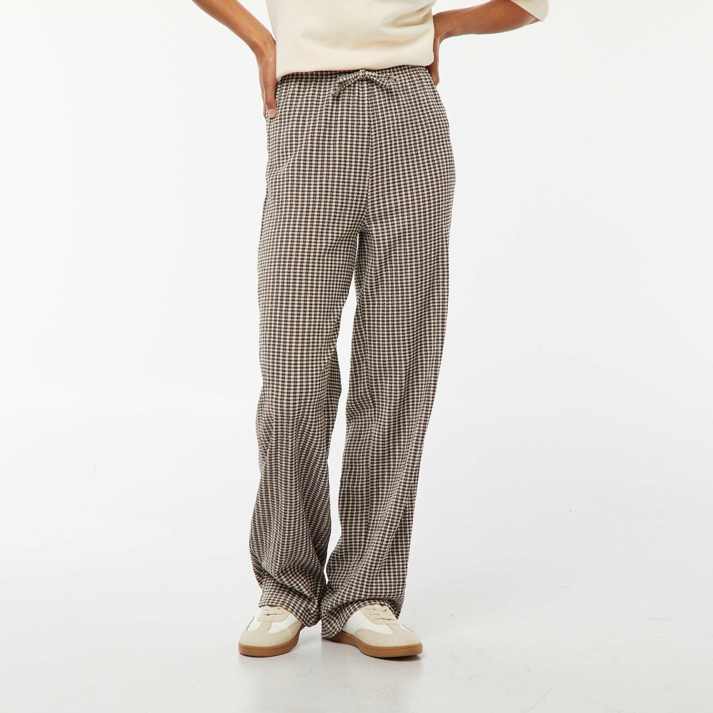 Pantalon jambes larges avec imprimé vichy NOIR