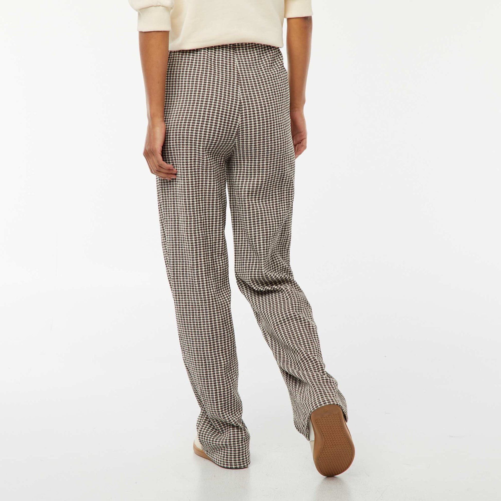 Pantalon jambes larges avec imprimé vichy NOIR