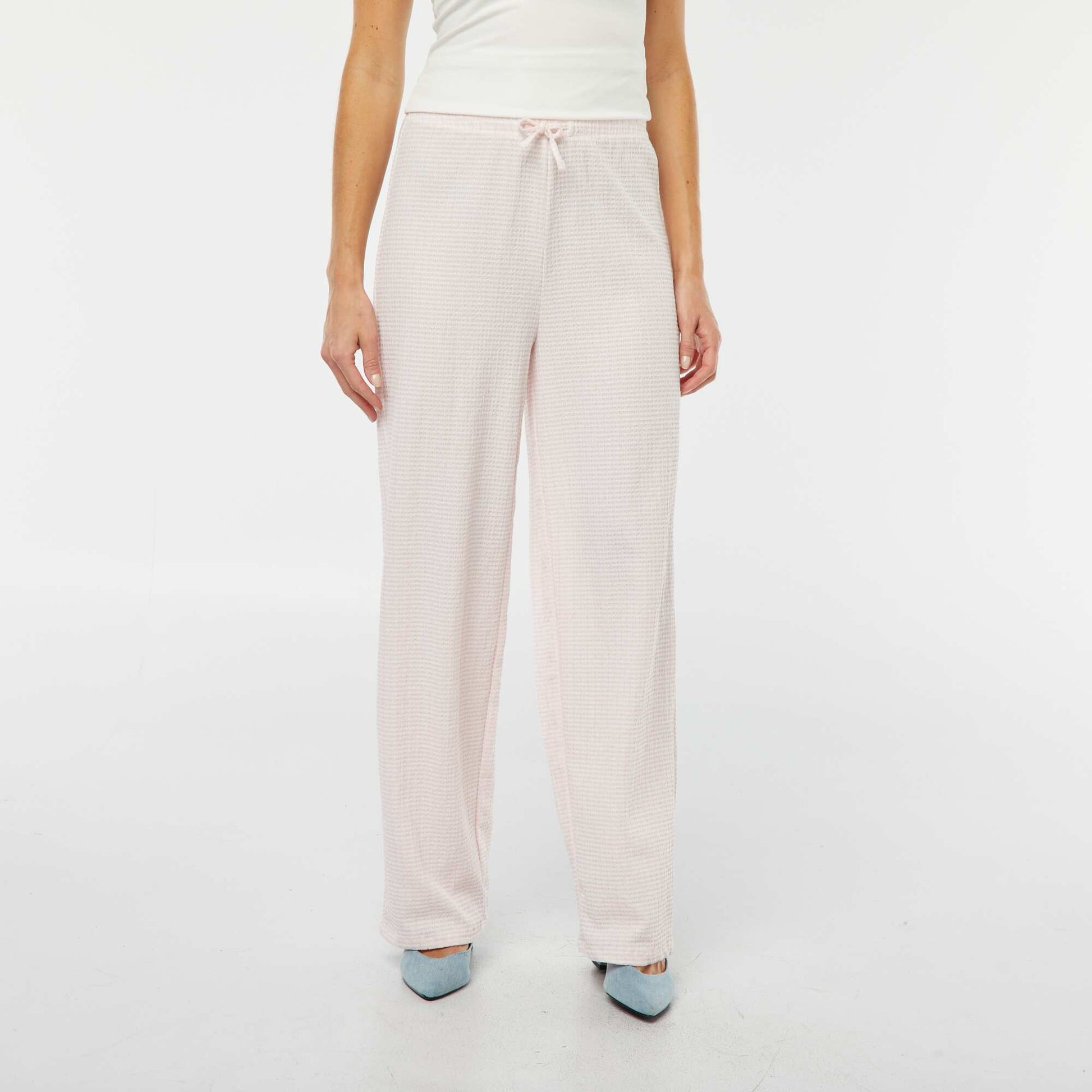 Pantalon jambes larges avec imprimé vichy ROSE