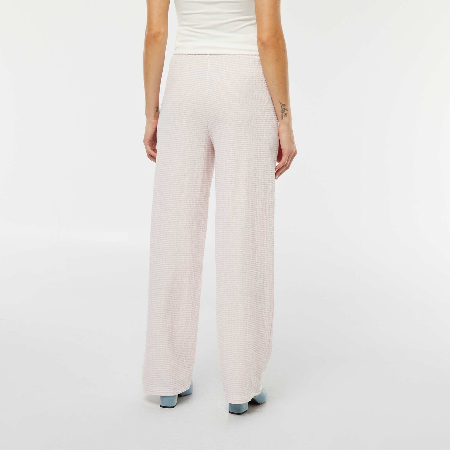 Pantalon jambes larges avec imprimé vichy ROSE