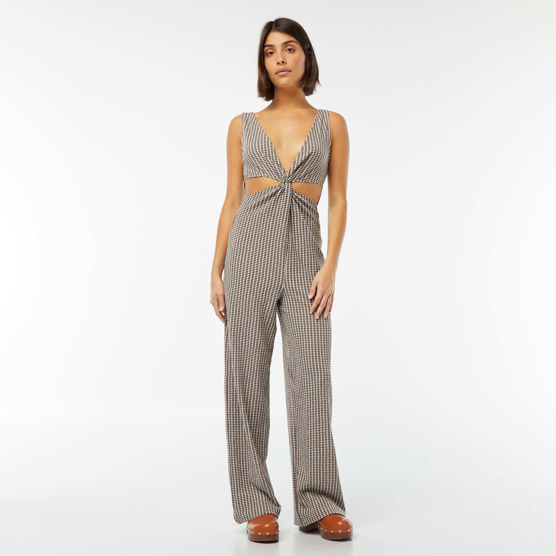 Combinaison pantalon avec nœud fantaisie et ouvertures MARRON